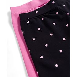 Pine Kids Cotton Lycra Knit Full Length Leggings With Heart Print Pack Of 2 - Pink & Black
