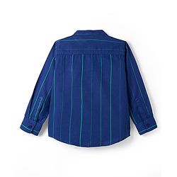 Pine Kids 100% Cotton Woven Full Sleeves Mandarin Collar Striped Shirt - Navy Blue