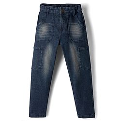 Pine Kids Denim Woven Full Length Washed Jeans - Navy Blue