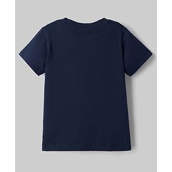 Pine Kids Single Jersey Knit Half Sleeves T-Shirt & Pyjama Night Suit with Text & Marble Print -  Navy Blue