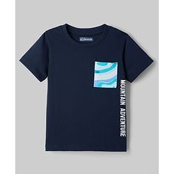 Pine Kids Single Jersey Knit Half Sleeves T-Shirt & Pyjama Night Suit with Text & Marble Print -  Navy Blue