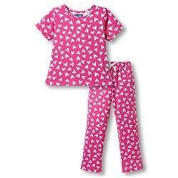 Pine Kids  Single Jersey Knit Half Sleeves Co-ords Night Suit with Heart Print - Pink