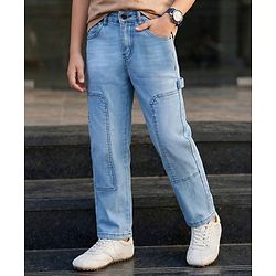 Pine Kids Denim Woven Full Length Washed Cut N Sew Jeans - Blue