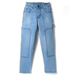 Pine Kids Denim Woven Full Length Washed Cut N Sew Jeans - Blue
