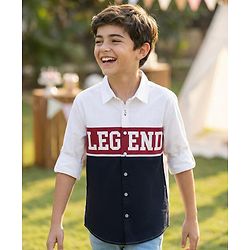 Pine Kids Cotton Woven Full Sleeves Shirt With Legend Print - White