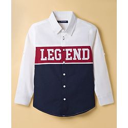 Pine Kids Cotton Woven Full Sleeves Shirt With Legend Print - White