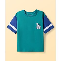 Pine Kids Looper Knit Half Sleeves T-Shirt & Shorts Set With LA Embroidery - Teal Blue