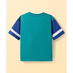 Pine Kids Looper Knit Half Sleeves T-Shirt & Shorts Set With LA Embroidery - Teal Blue