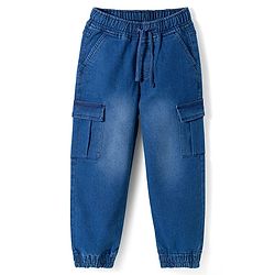 Pine Kids Denim Woven Full Length Solid Jeans with Cargo Pockets - Blue