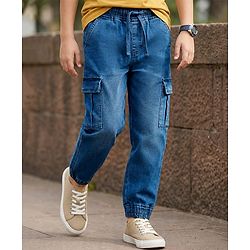 Pine Kids Denim Woven Full Length Solid Jeans with Cargo Pockets - Blue