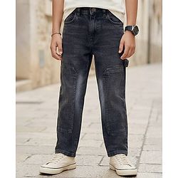 Pine Kids Denim Woven Full Length Washed Jeans - Black