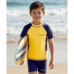 Pine Active Half Raglan Sleeves Cut N Sew Two Piece Swimsuit - Yellow & Navy Blue