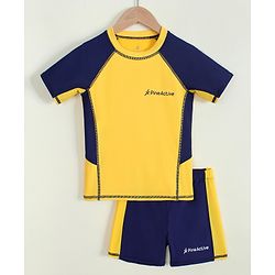 Pine Active Half Raglan Sleeves Cut N Sew Two Piece Swimsuit - Yellow & Navy Blue