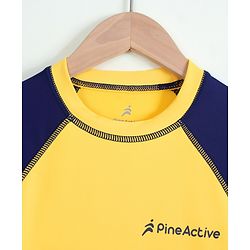 Pine Active Half Raglan Sleeves Cut N Sew Two Piece Swimsuit - Yellow & Navy Blue