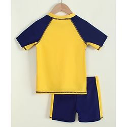 Pine Active Half Raglan Sleeves Cut N Sew Two Piece Swimsuit - Yellow & Navy Blue