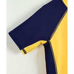 Pine Active Half Raglan Sleeves Cut N Sew Two Piece Swimsuit - Yellow & Navy Blue