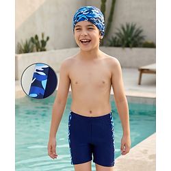 Pine Kids Swimming Trunk with Cap & Camouflage - Navy Blue