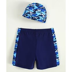 Pine Kids Swimming Trunk with Cap & Camouflage - Navy Blue