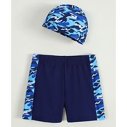Pine Kids Swimming Trunk with Cap & Camouflage - Navy Blue