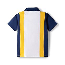 Pine Kids Looper Knit Half Sleeves Polo T-Shirt & Shorts Set With Patch Detailing - White & Navy Blue