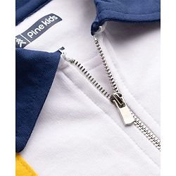 Pine Kids Looper Knit Half Sleeves Polo T-Shirt & Shorts Set With Patch Detailing - White & Navy Blue