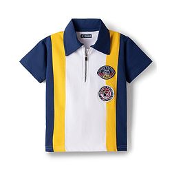 Pine Kids Looper Knit Half Sleeves Polo T-Shirt & Shorts Set With Patch Detailing - White & Navy Blue