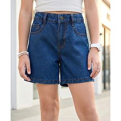 Pine Kids Cotton Woven Mid Thigh Length Solid Colour Shorts - Blue