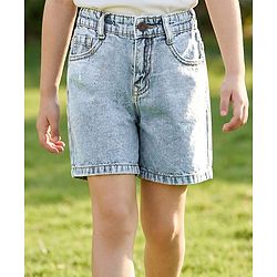 Pine Kids 100% Cotton Denim Woven Solid Color Shorts - Mid Blue