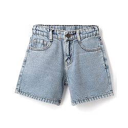 Pine Kids 100% Cotton Denim Woven Solid Color Shorts - Mid Blue