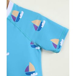 Pine Kids Half Raglan Sleeves Nautical Theme Printed Legged Swimsuit - Light Blue