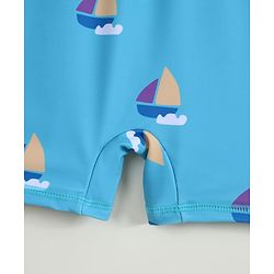 Pine Kids Half Raglan Sleeves Nautical Theme Printed Legged Swimsuit - Light Blue