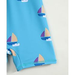 Pine Kids Half Raglan Sleeves Nautical Theme Printed Legged Swimsuit - Light Blue