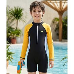 Pine Active Full Raglan Sleeves Solid Color Legged Swimsuit - Black