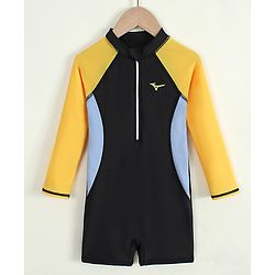 Pine Active Full Raglan Sleeves Solid Color Legged Swimsuit - Black