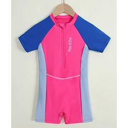 Pine Active Half Raglan Sleeves Legged Swimsuit - Pink