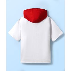 Pine Kids Looper Knit Half Sleeves Hooded T-Shirt & Shorts Set With Surfing Print - White & Red