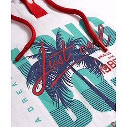 Pine Kids Looper Knit Half Sleeves Hooded T-Shirt & Shorts Set With Surfing Print - White & Red