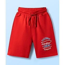 Pine Kids Looper Knit Half Sleeves Hooded T-Shirt & Shorts Set With Surfing Print - White & Red