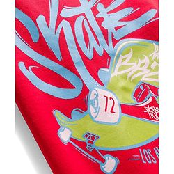 Pine Kids Looper Knit Half Sleeves T-Shirt & Shorts Set With Skateboarding Print - Red