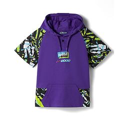 Pine Kids Looper Knit Half Raglan Sleeves Printed Hooded T-Shirt & Shorts Set - Purple