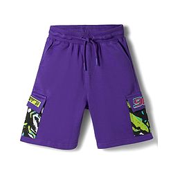 Pine Kids Looper Knit Half Raglan Sleeves Printed Hooded T-Shirt & Shorts Set - Purple