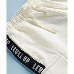 Pine Kids 100% Cotton Knit Full Length Text Printed Shorts With Cargo Pockets - White