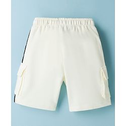 Pine Kids 100% Cotton Knit Full Length Text Printed Shorts With Cargo Pockets - White