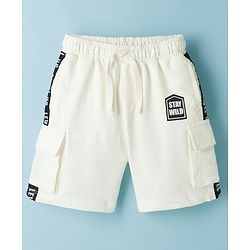 Pine Kids 100% Cotton Knit Full Length Text Printed Shorts With Cargo Pockets - White