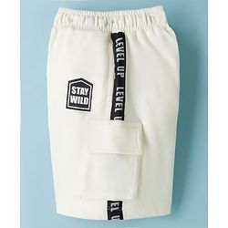 Pine Kids 100% Cotton Knit Full Length Text Printed Shorts With Cargo Pockets - White