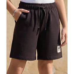 Pine Kids 100% Cotton Knit Solid Shorts With Patch - Black