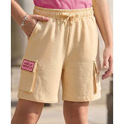 Pine Kids Looper Knit Shorts with Patch Detailing - Cream