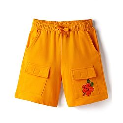 Pine Kids Looper Knit Shorts with Floral Print - Orange