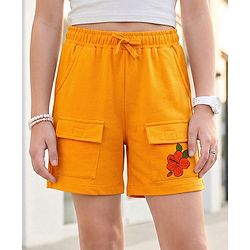 Pine Kids Looper Knit Shorts with Floral Print - Orange