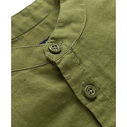 Pine Kids Linen Woven Full Sleeves Solid Shirt - Green